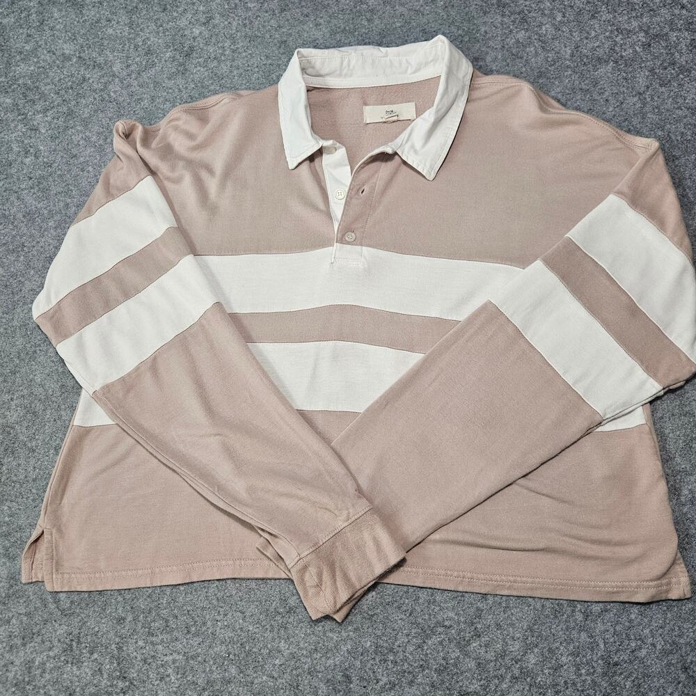 Thread & Supply Striped Rugby Polo Top Dusty Pink Whipped Creme